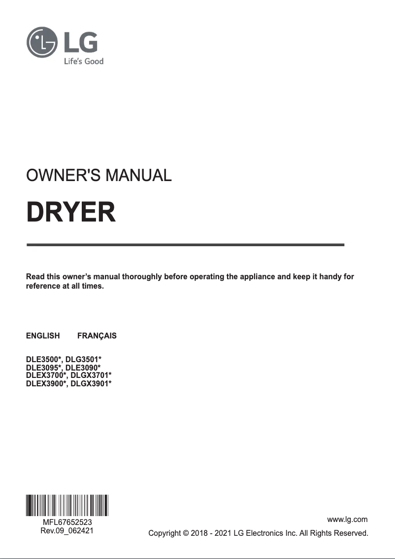 First page image of the manual for DLE3095W