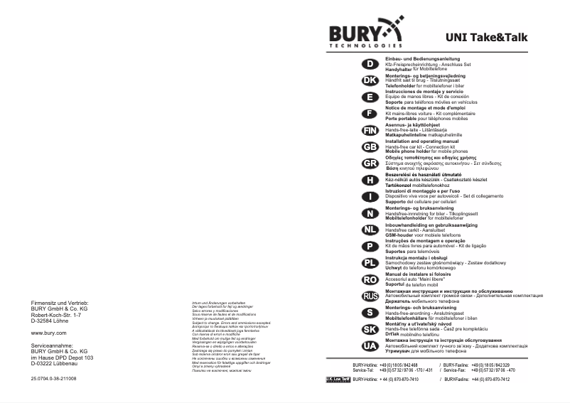 Page 1 of the manual User Manual Bury UNI Take and Talk Bluetooth