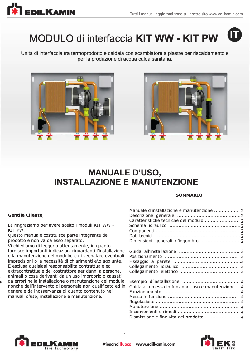 Page 1 of the manual User Manual Edilkamin KIT PW