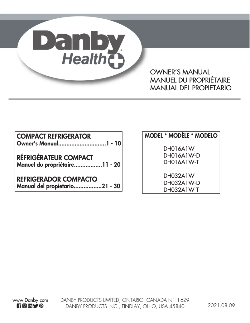 Page 1 of the manual User Manual Danby DH016A1W-D
