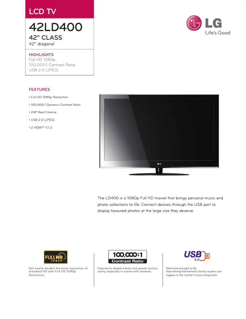 First page image of the manual for 42LD400