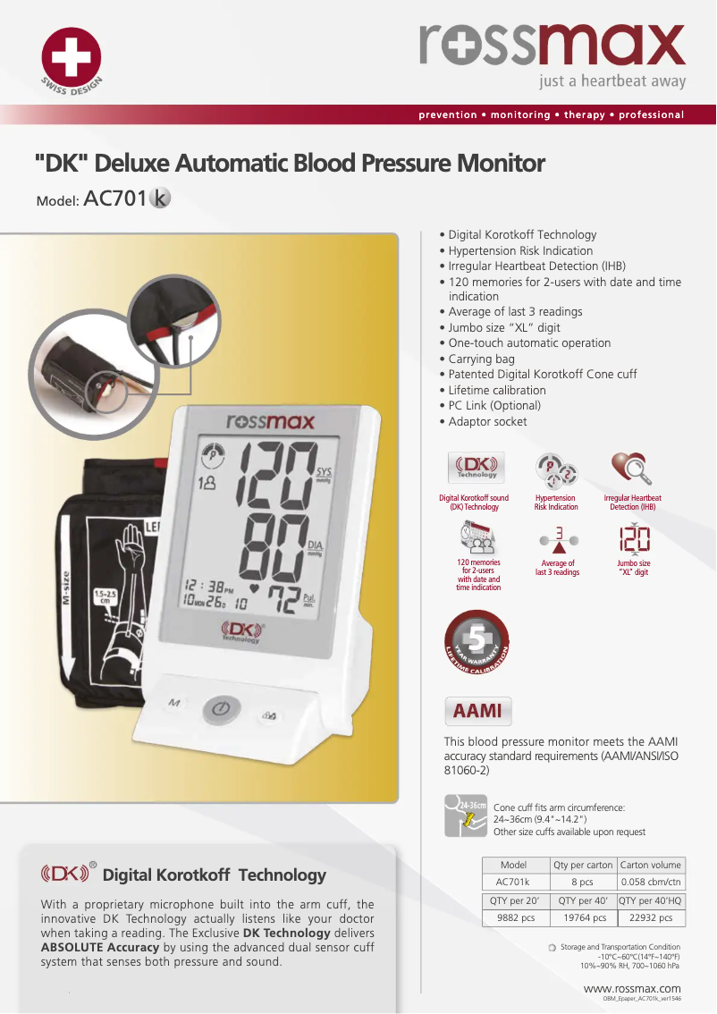 Page 1 of the manual Brochure Rossmax AC701k