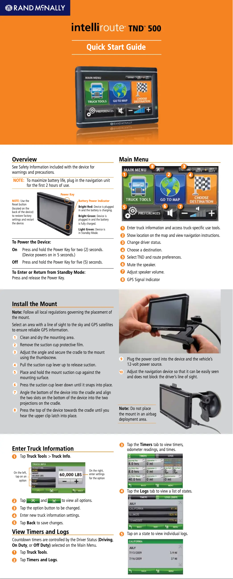 First page image of the manual for IntelliRoute TND 500