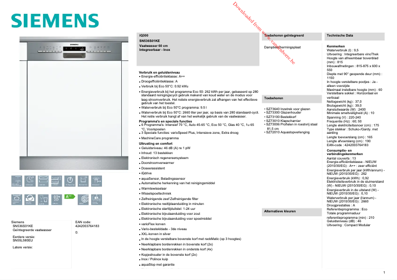First page image of the manual for SN536S01KE