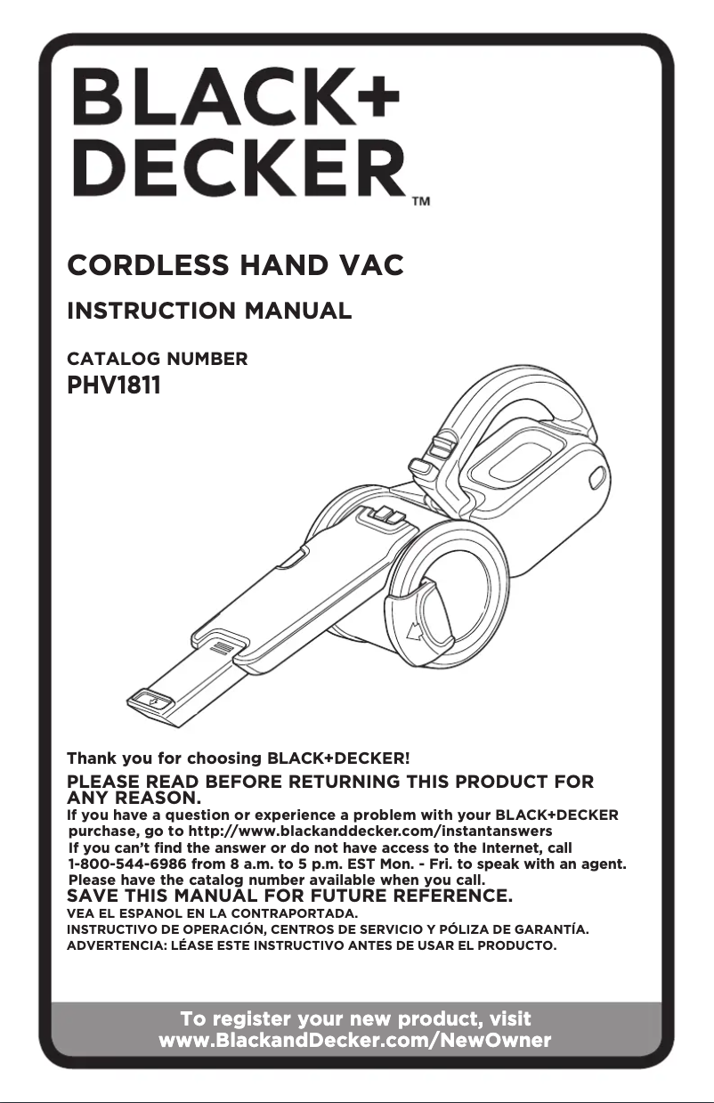 First page image of the manual for PHV1811