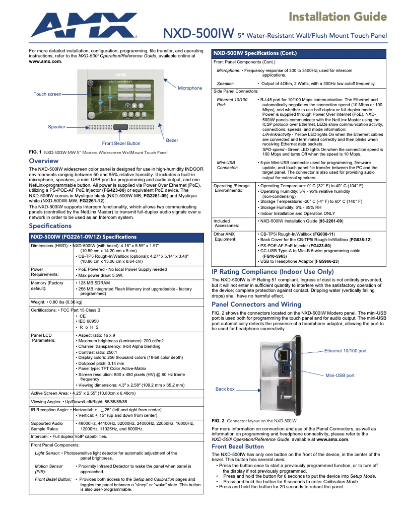 Page 1 of the manual User Manual AMX NXD-500iW-MW