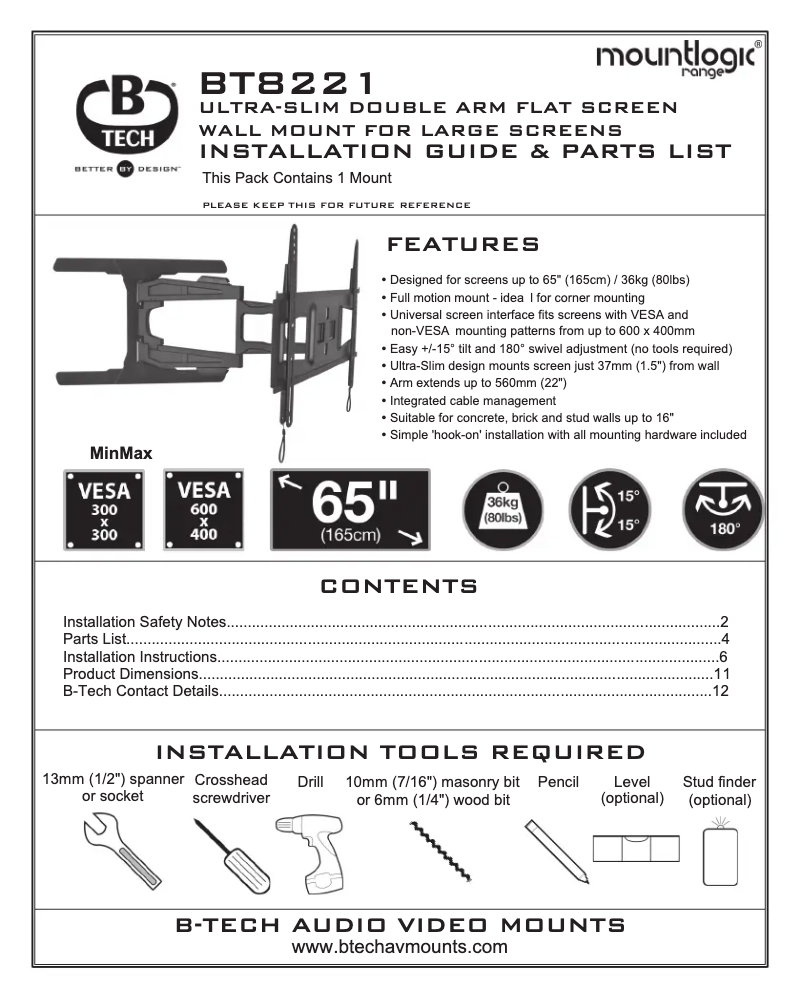Page 1 of the manual Instruction Manual B-Tech BT8221