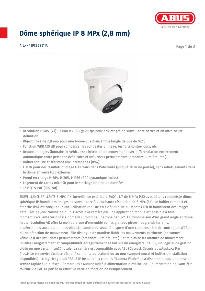 Image de la première page du manuel de l'appareil IPCB58511A