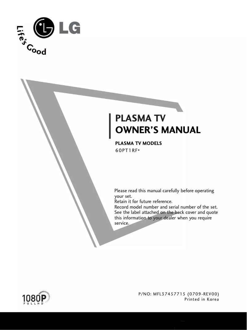 First page image of the manual for 60PT1RF