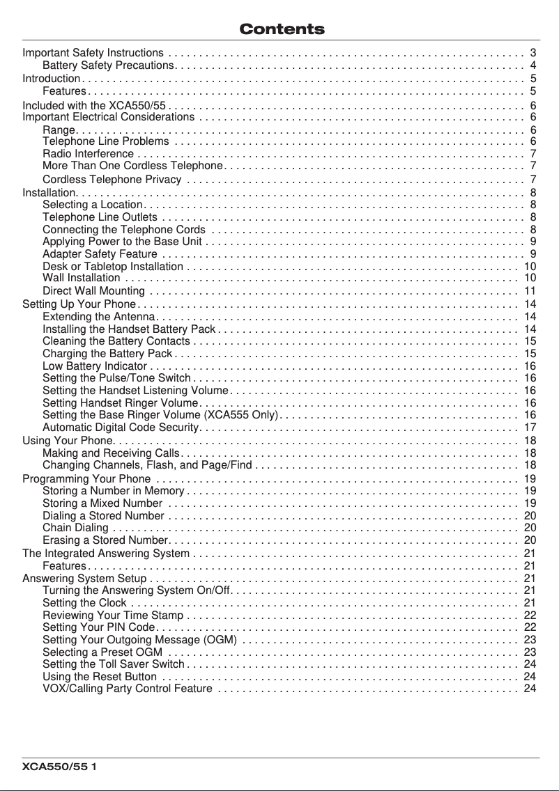 First page image of the manual for XCA 550