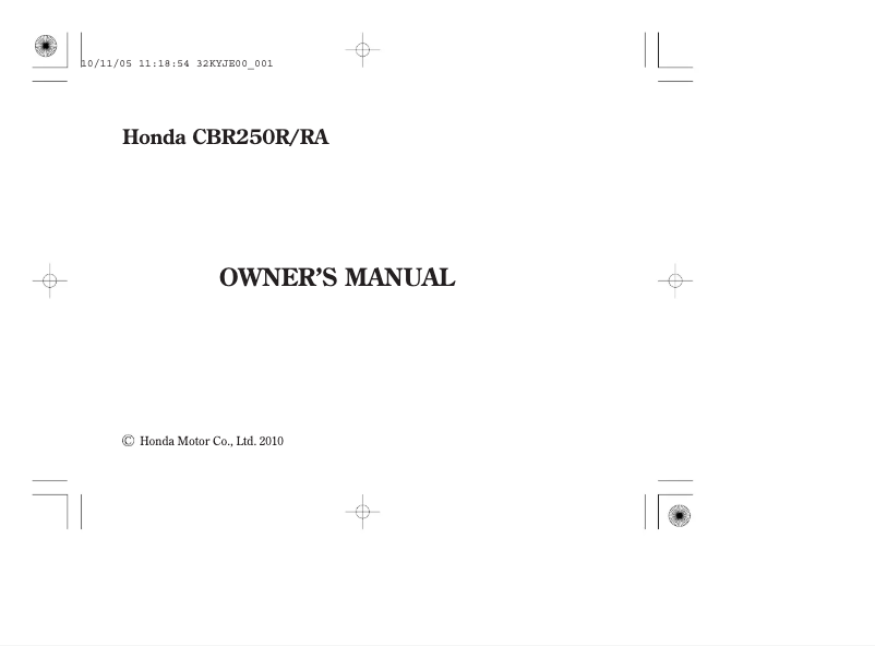 First page image of the manual for CBR250RA (2010)