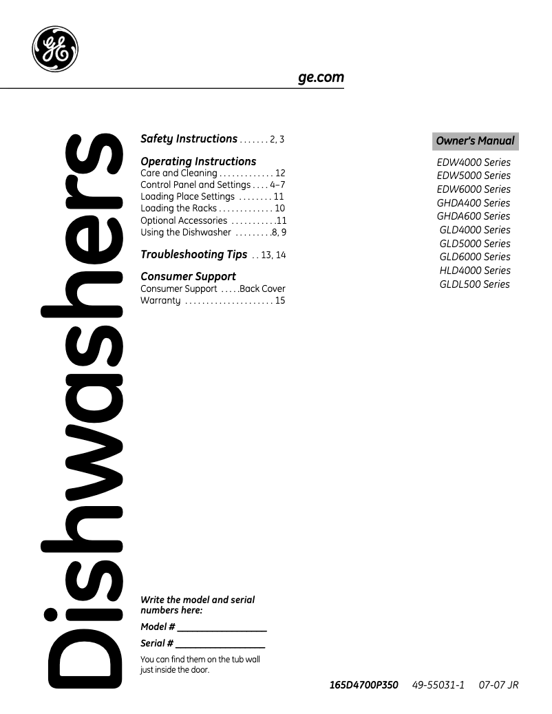 Page 1 of the manual Use and Maintenance Manual GE GLD5850LCS