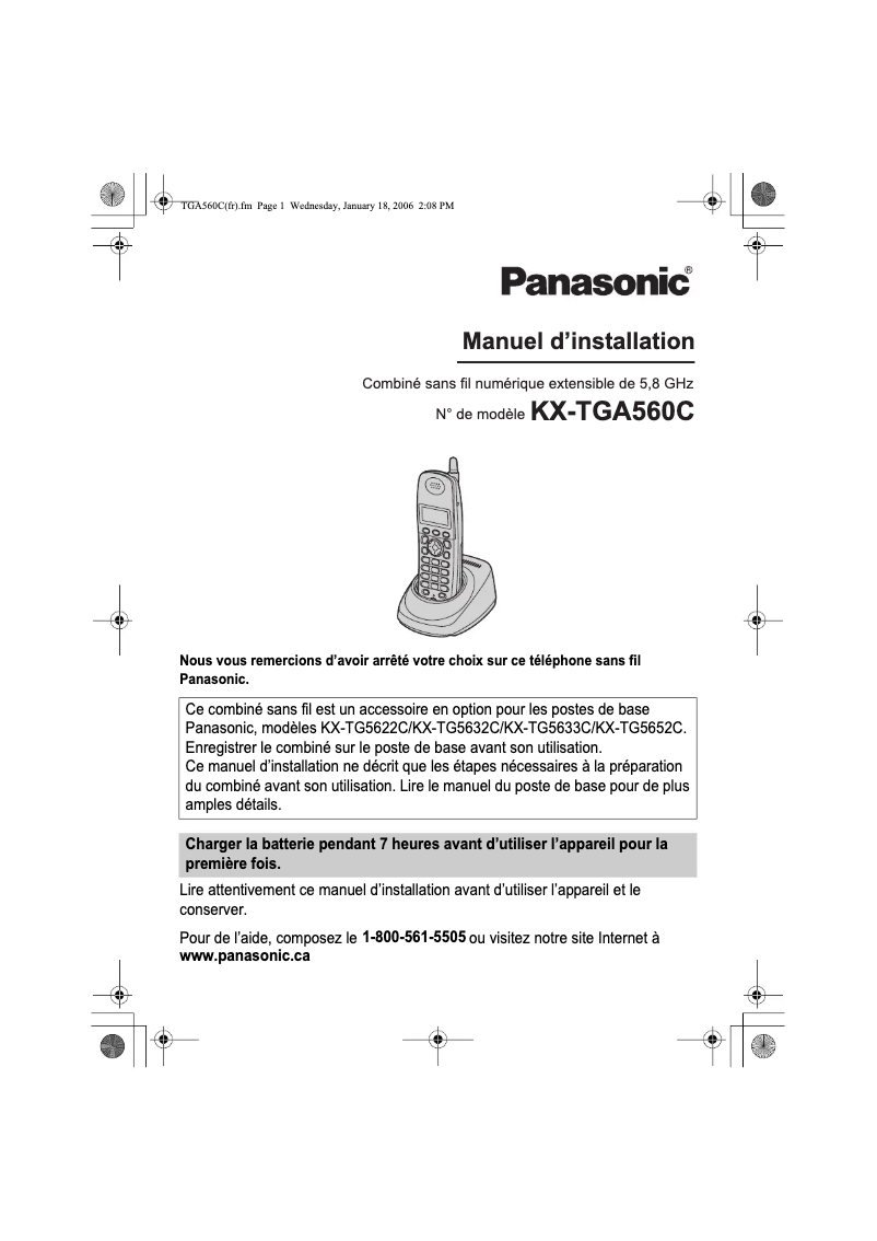 Page 1 of the manual User Manual Panasonic KX-TGA560