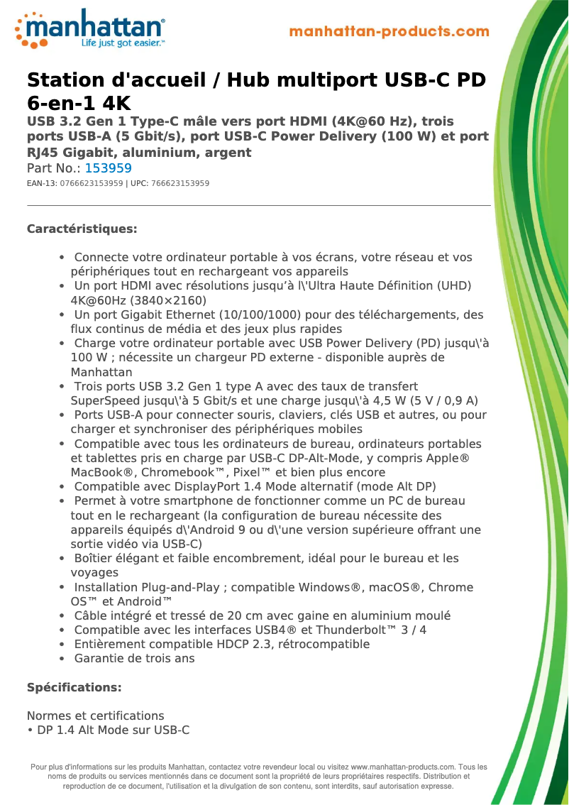 Page 1 of the manual Technical Sheet Manhattan 153959