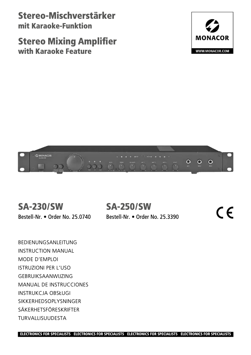 First page image of the manual for SA-250/SW