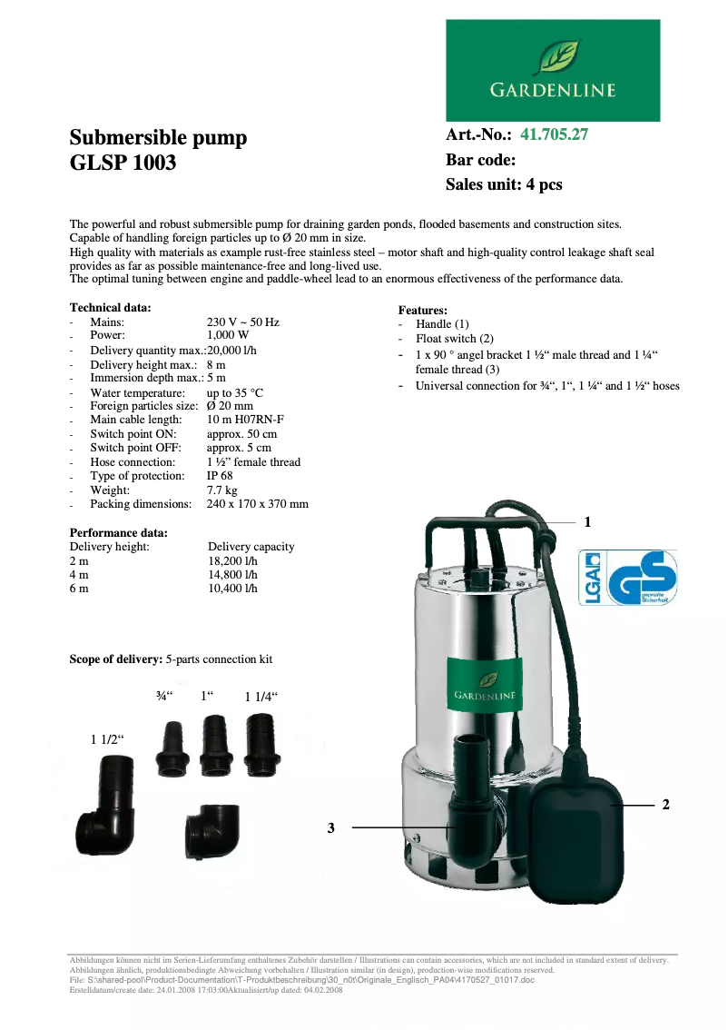 First page image of the manual for GLSP 1003