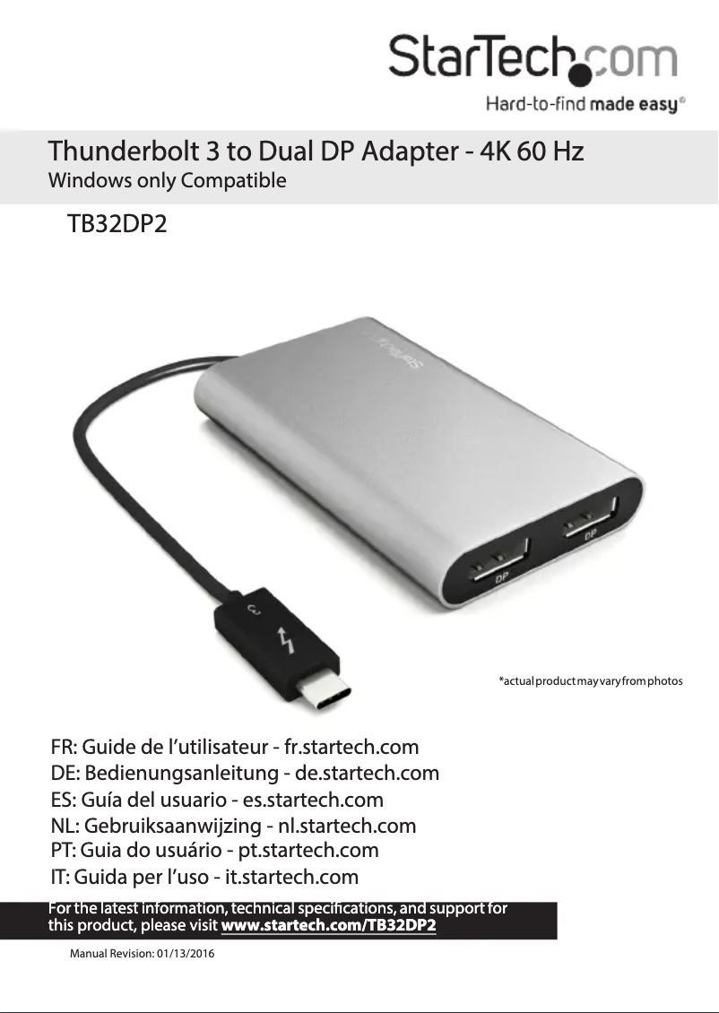 Page 1 of the manual User Manual StarTech.com TB32DP2