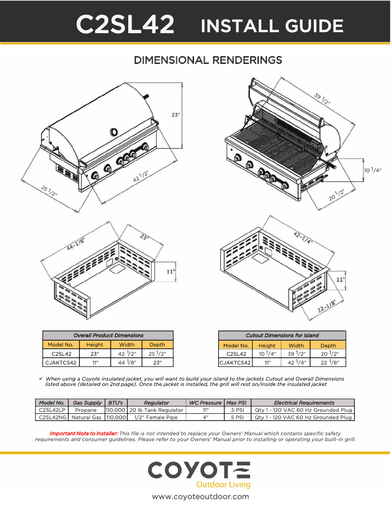 Page 1 of the manual Installation Guide Coyote C2SL42NG