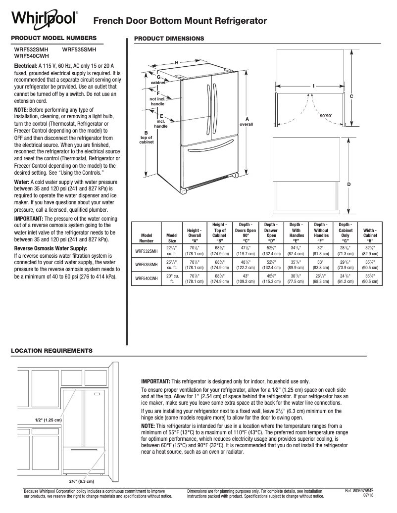 First page image of the manual for WRF540CWH