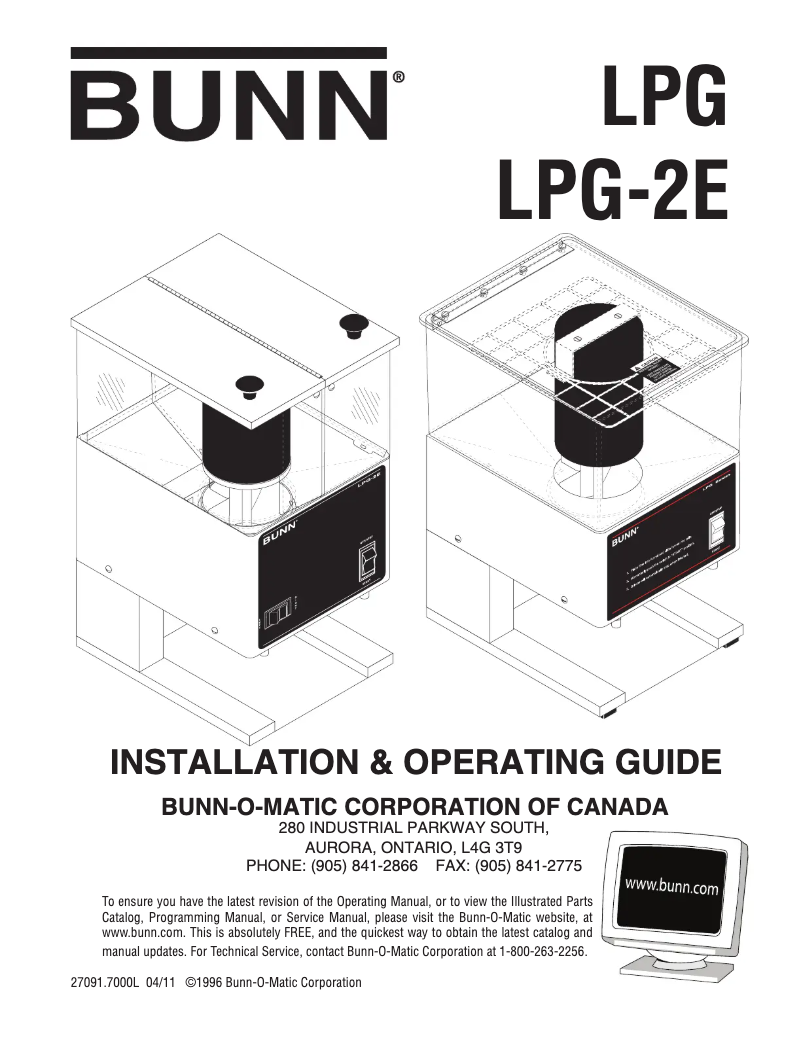 Page 1 de la notice Guide d'installation Bunn LPG