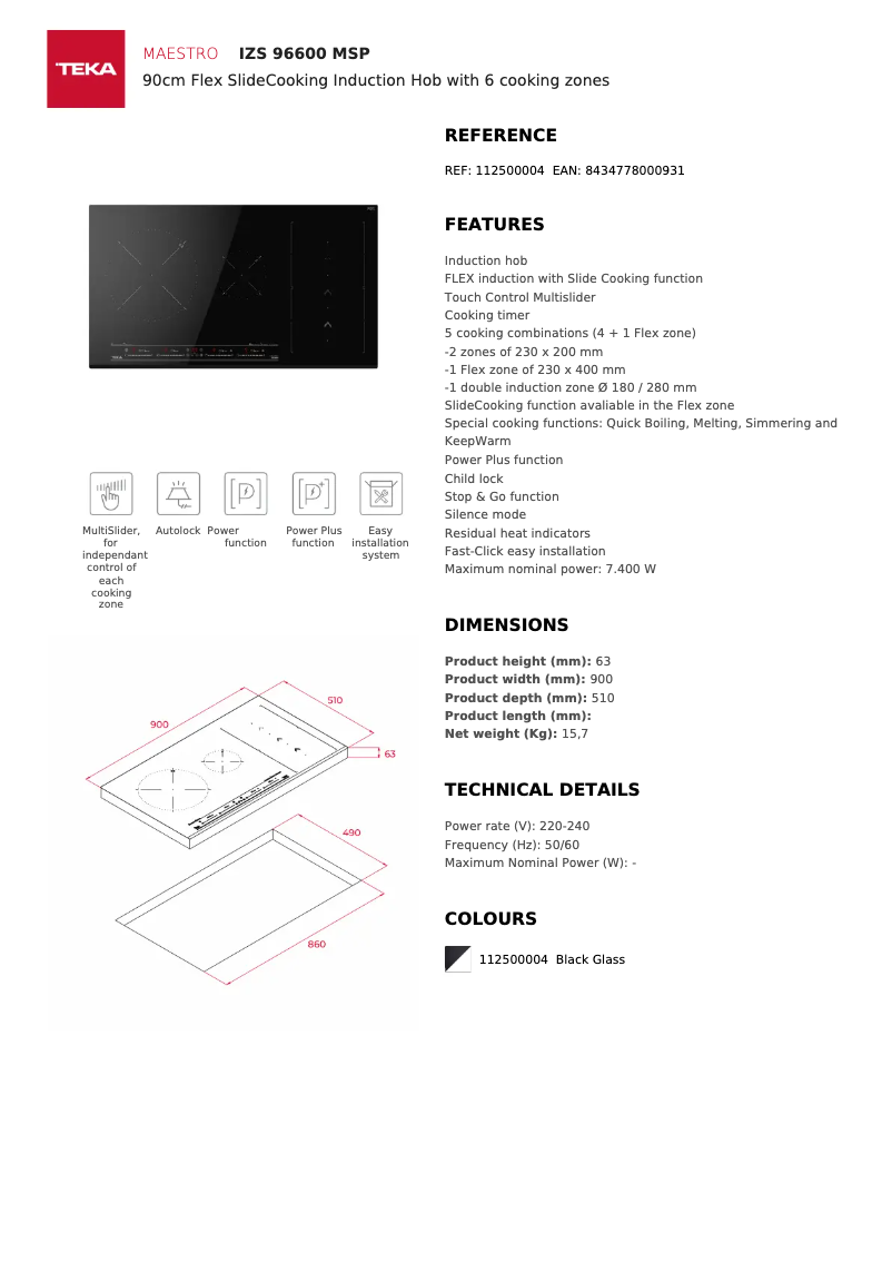 Page 1 of the manual Technical Sheet Teka IZS 96600 MSP