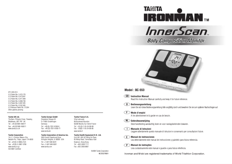 Page 1 of the manual User Manual Tanita InnerScan BC-553