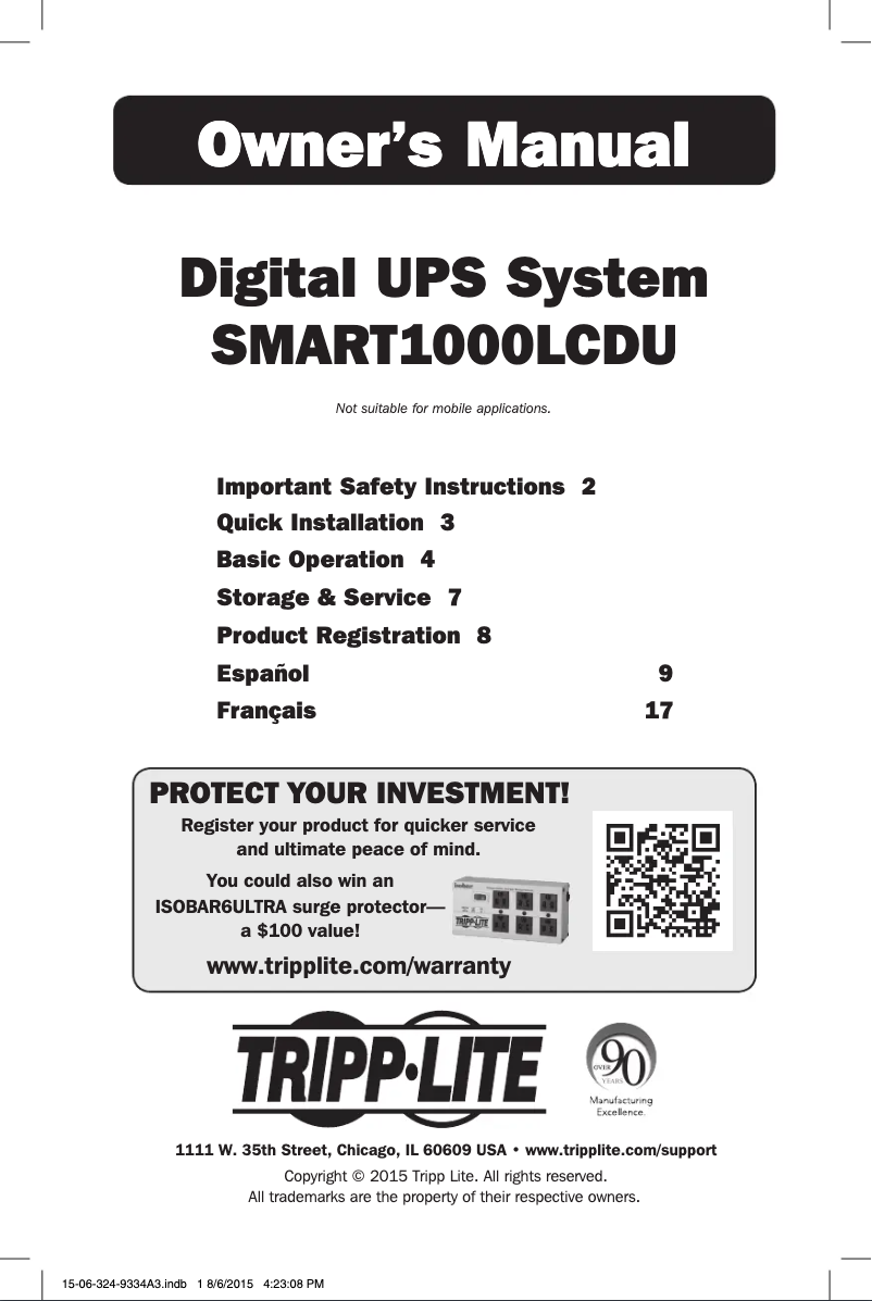 Page 1 de la notice Manuel utilisateur Tripp Lite SmartPro SMART1000LCDU