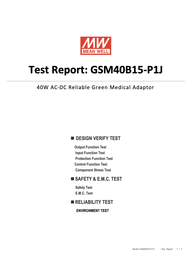Page 1 of the manual Technical Sheet Mean Well GSM40B15-P1J