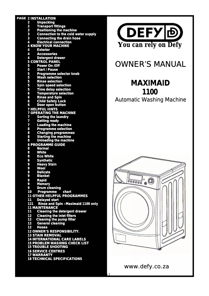 Page 1 of the manual User Manual Defy Maximaid 1100