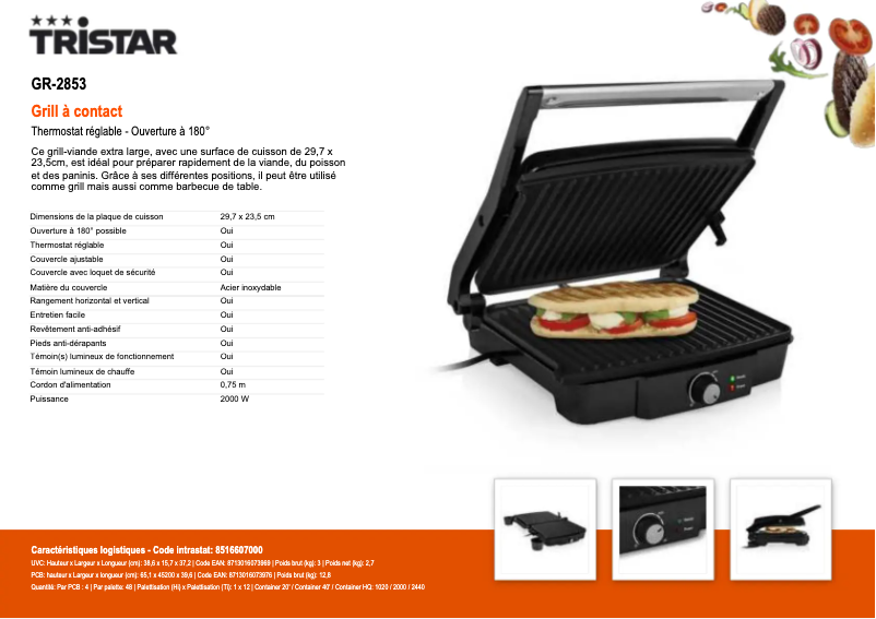 Page 1 of the manual User Manual TriStar GR-2853