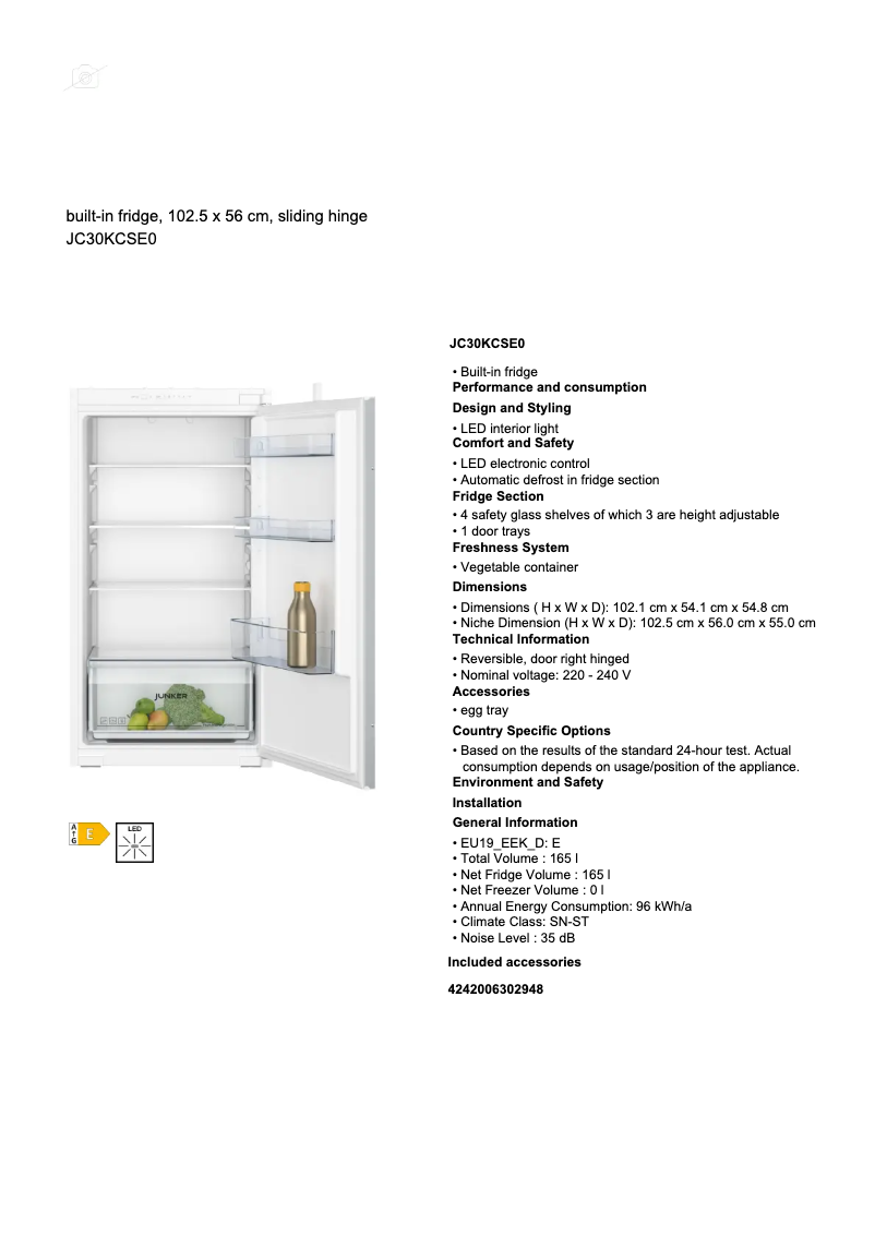 Page 1 of the manual Technical Sheet Junker JC30KCSE0
