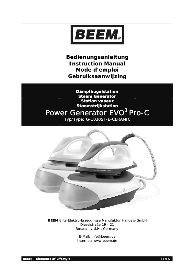 Image de la première page du manuel de l'appareil Power Generator EVO3 Pro-C