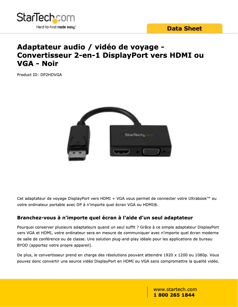 First page image of the manual for DP2HDVGA