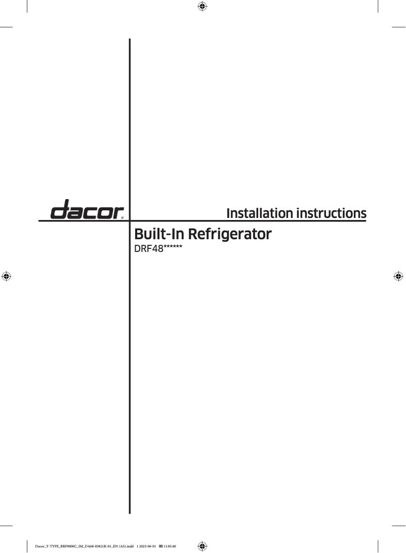Page 1 of the manual Installation Guide Samsung DRF485300AP