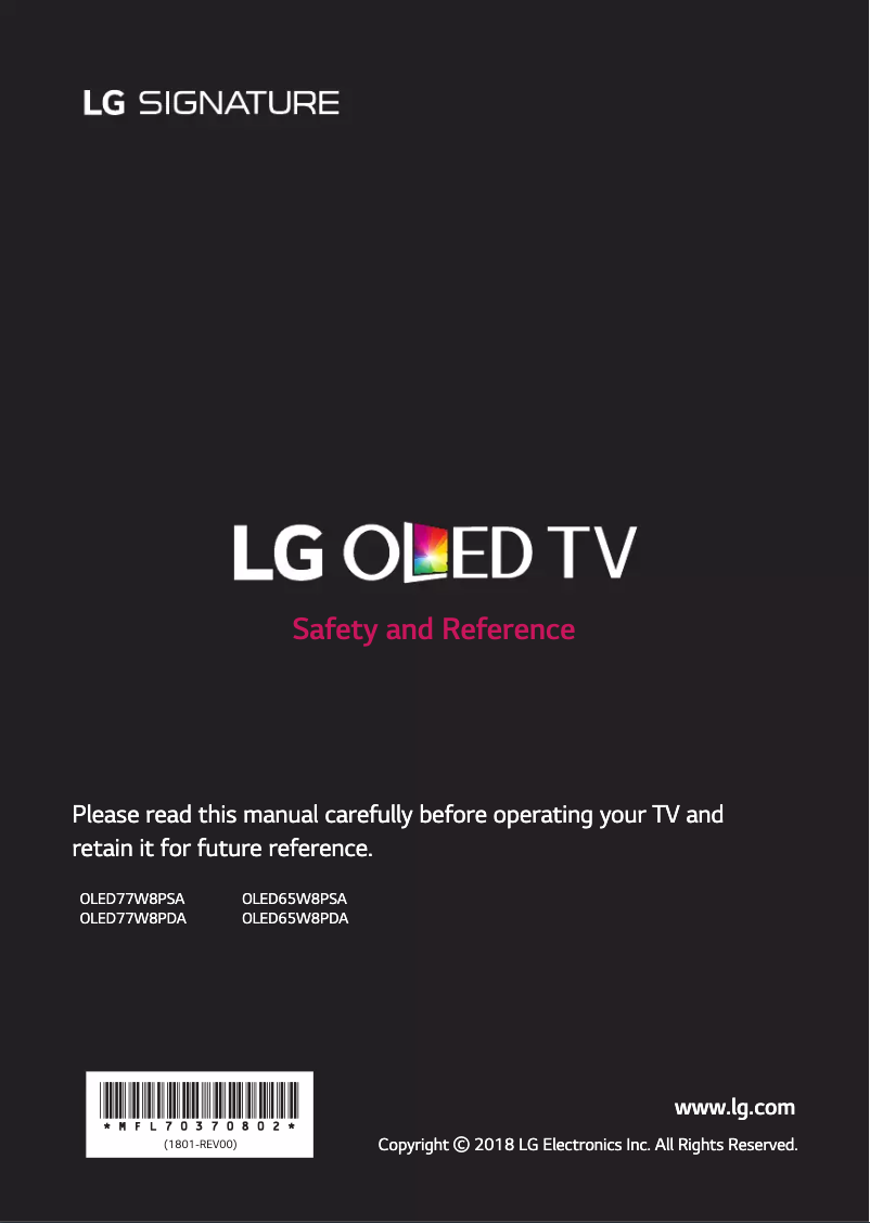 First page image of the manual for OLED65W8PDA