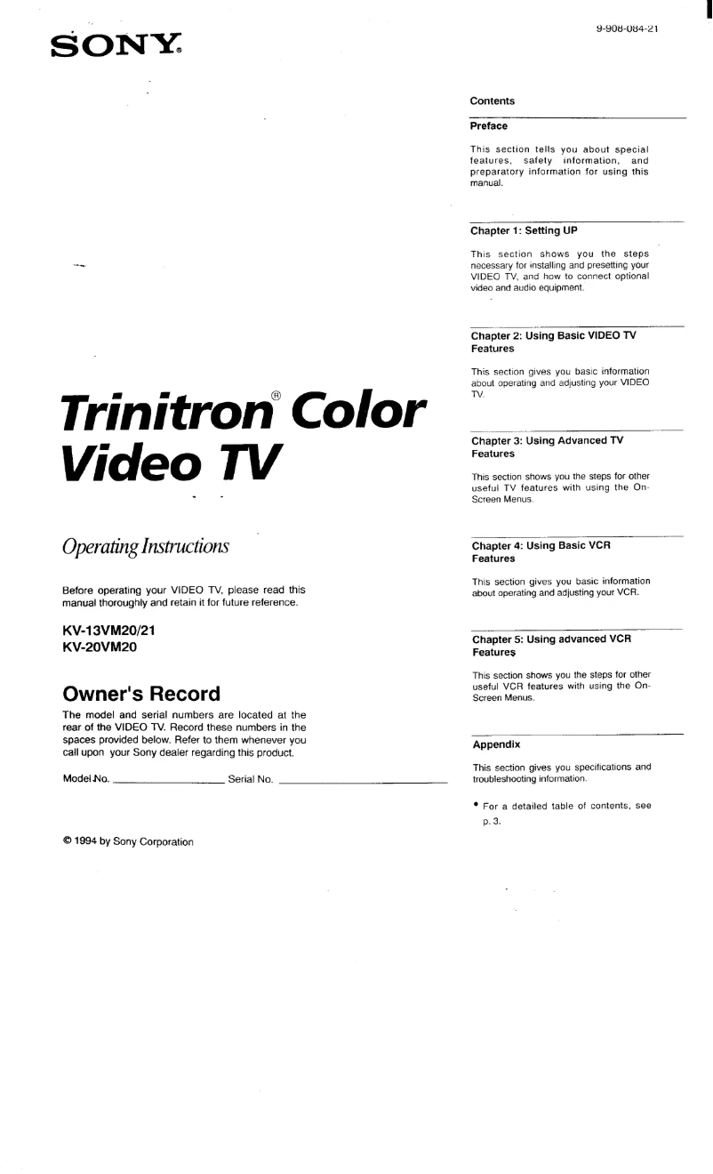 Page 1 of the manual User Manual Sony KV-20VM20