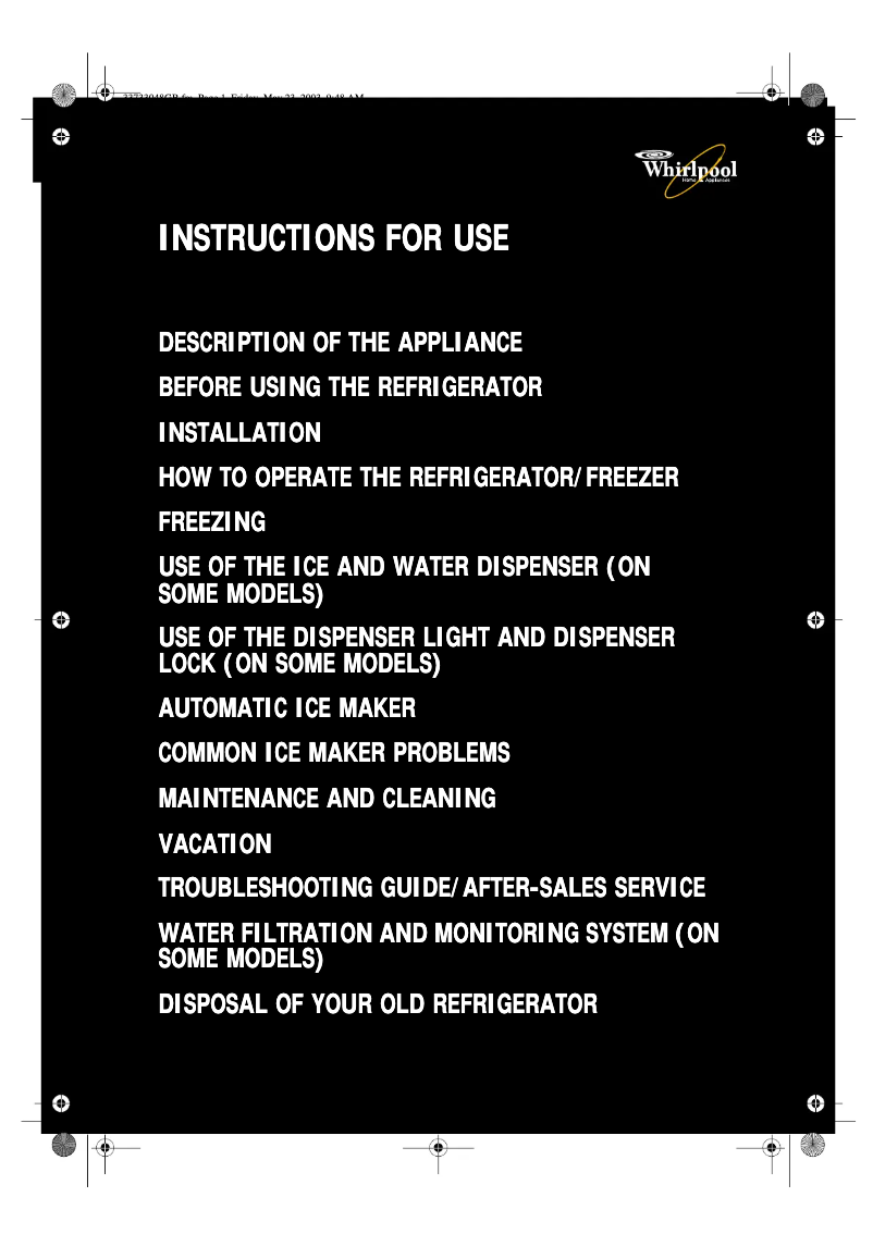 First page image of the manual for S20C FWW20-A/G
