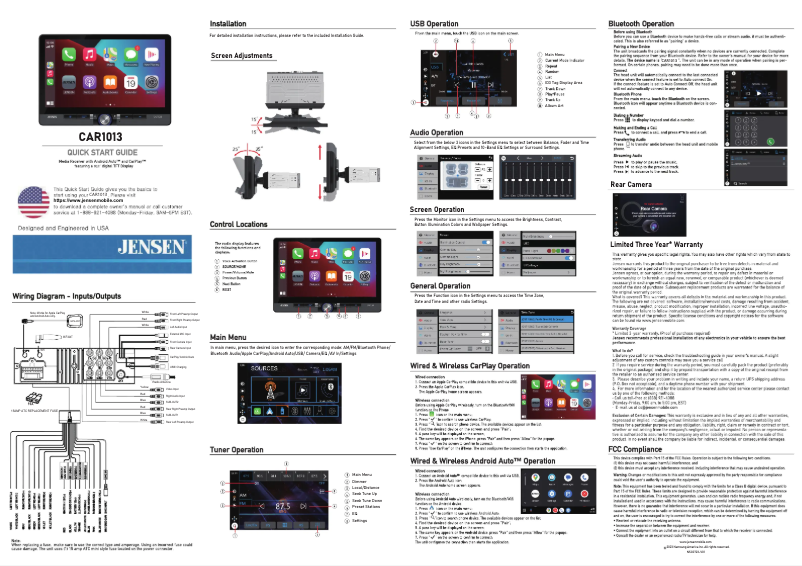Page 1 of the manual Quick Start Guide Jensen CAR1013
