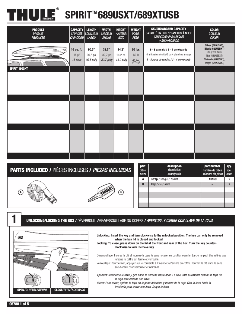 Page 1 of the manual User Manual Thule Spirit 689USXT