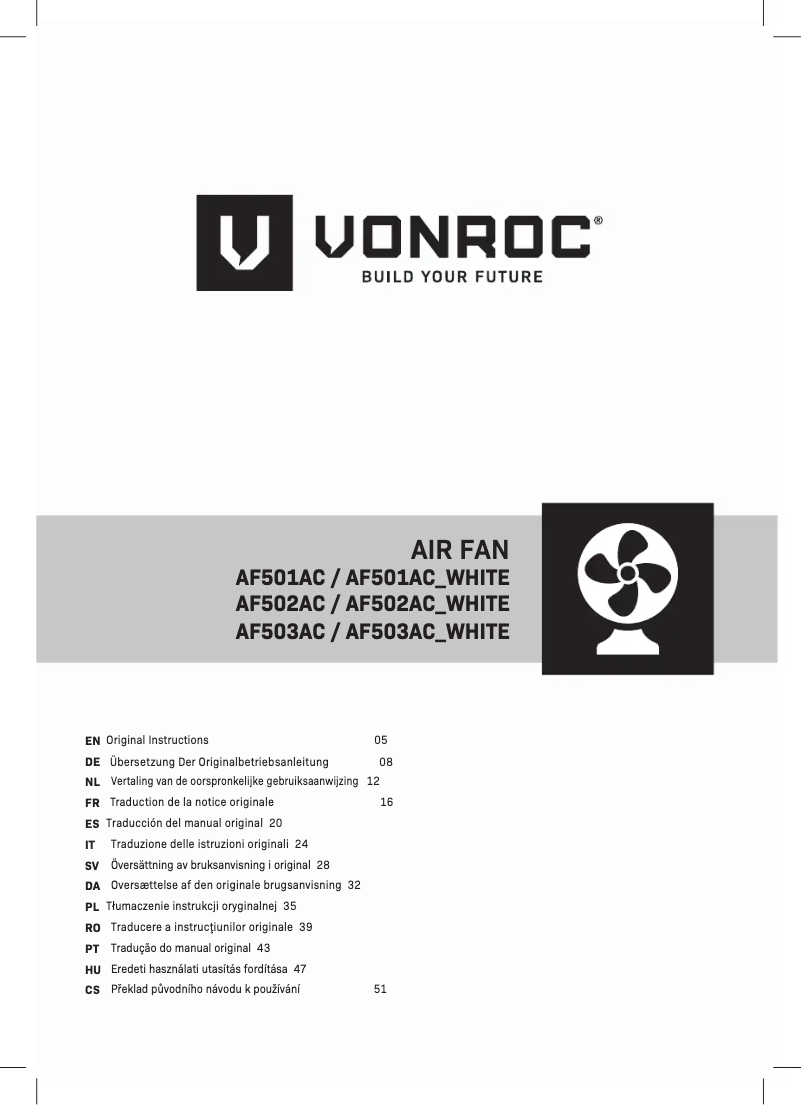 First page image of the manual for AF501AC