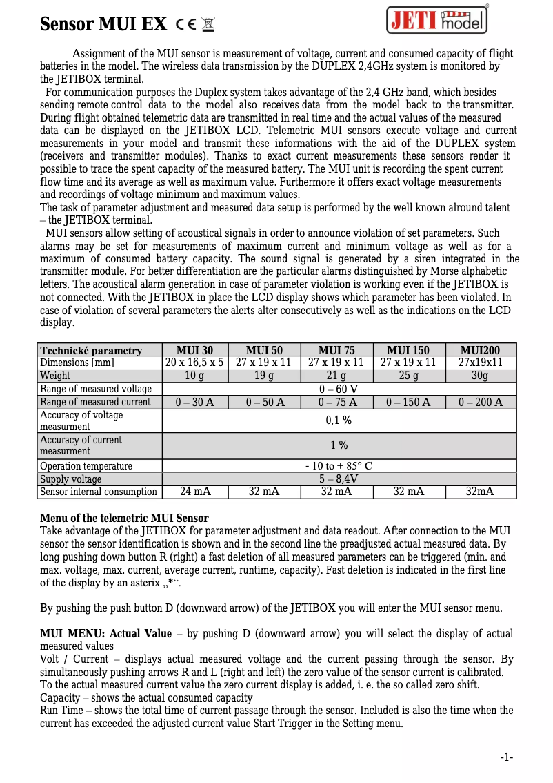 Page 1 of the manual User Manual JETI MUI50 EX
