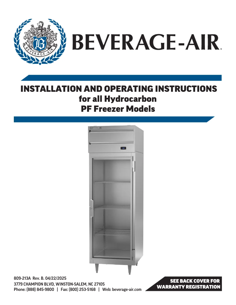 Page 1 of the manual User Manual Beverage-Air PF1HC-1AS
