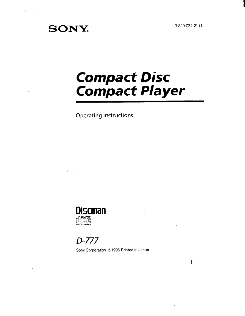 First page image of the manual for Discman D-777
