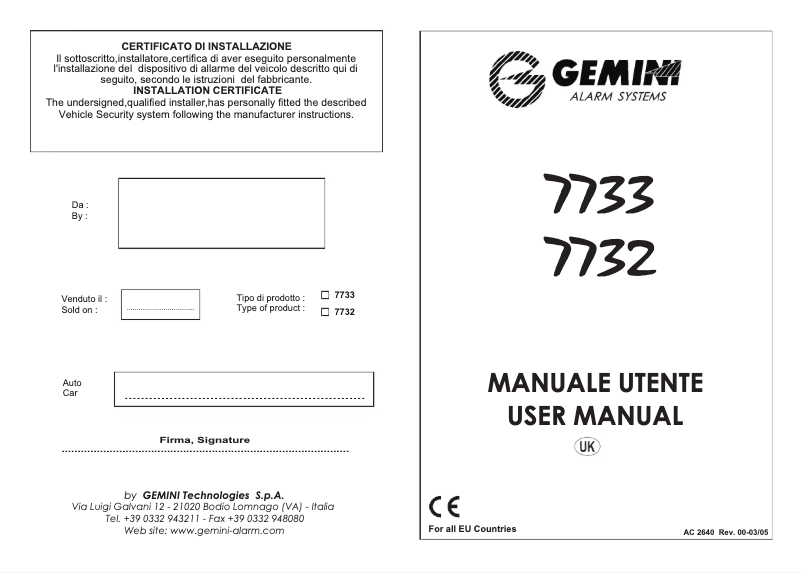 Page 1 de la notice Manuel utilisateur Gemini 7733