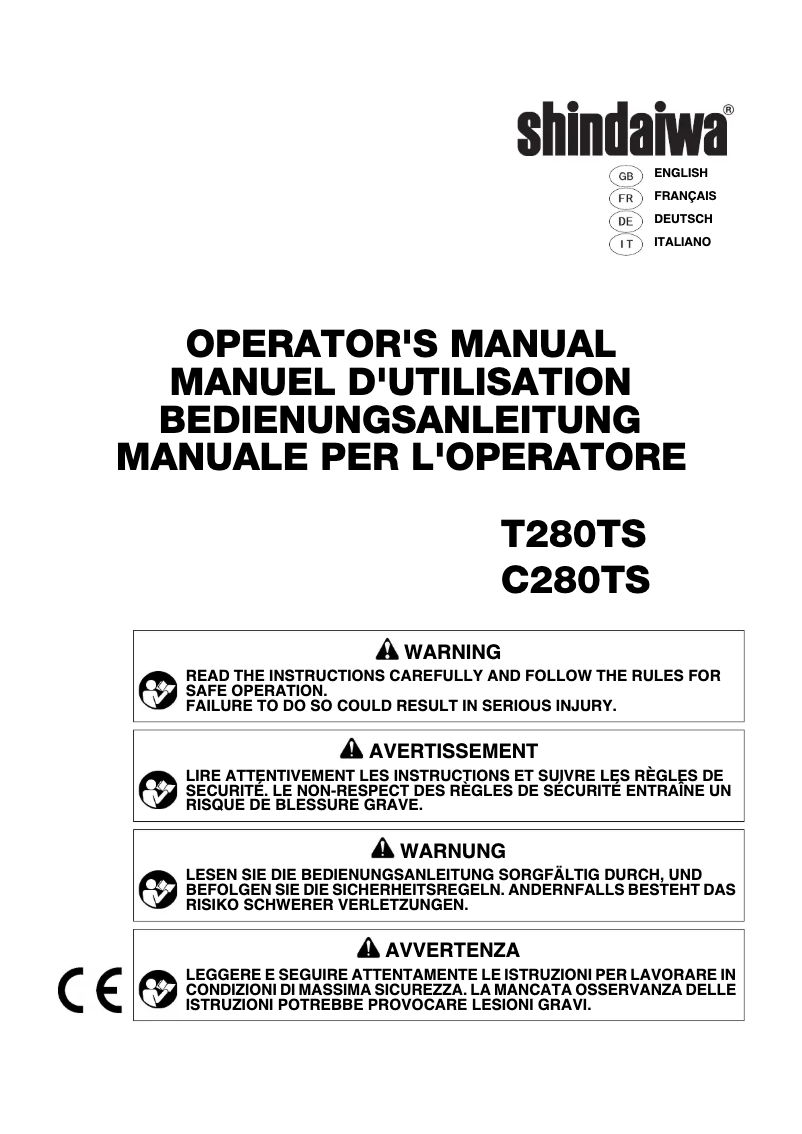 Page 1 of the manual User Manual Shindaiwa T280TS