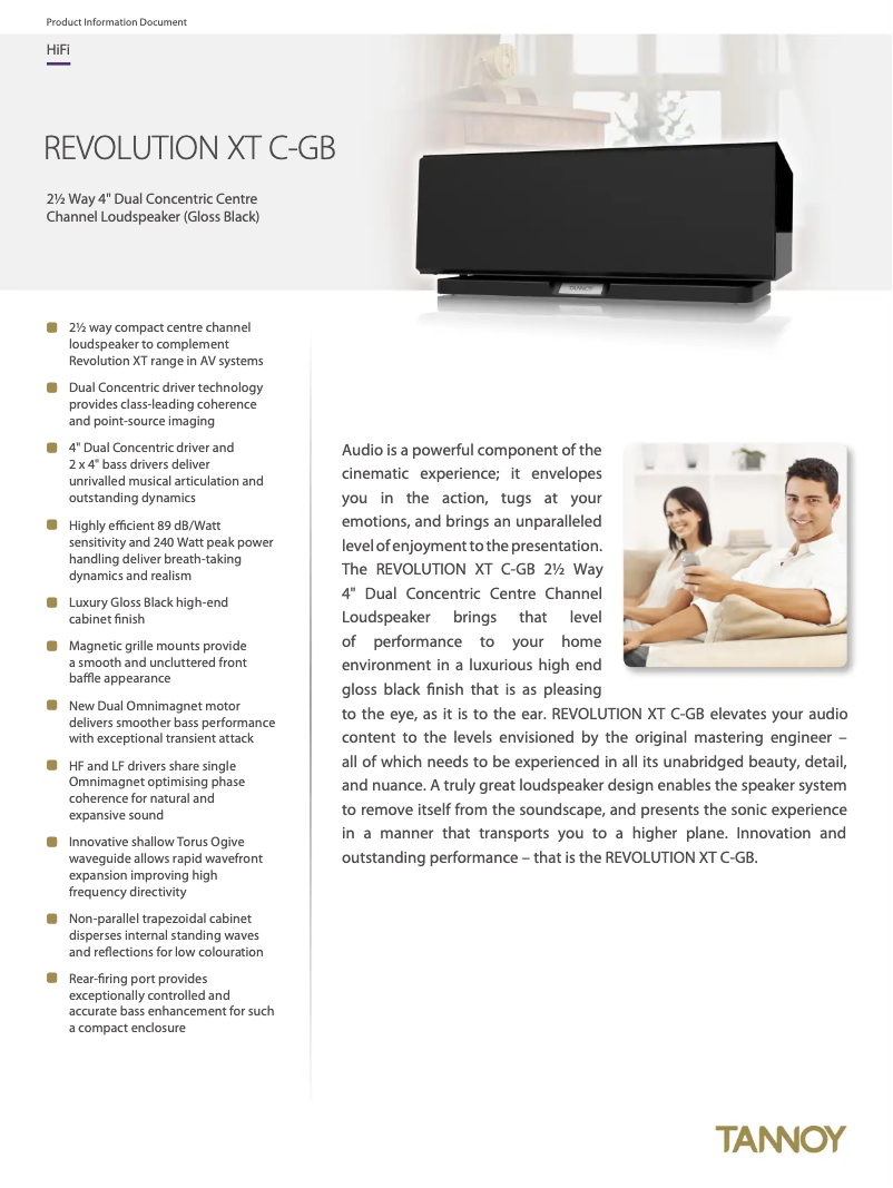 Page 1 of the manual Technical Sheet Tannoy Revolution XT C