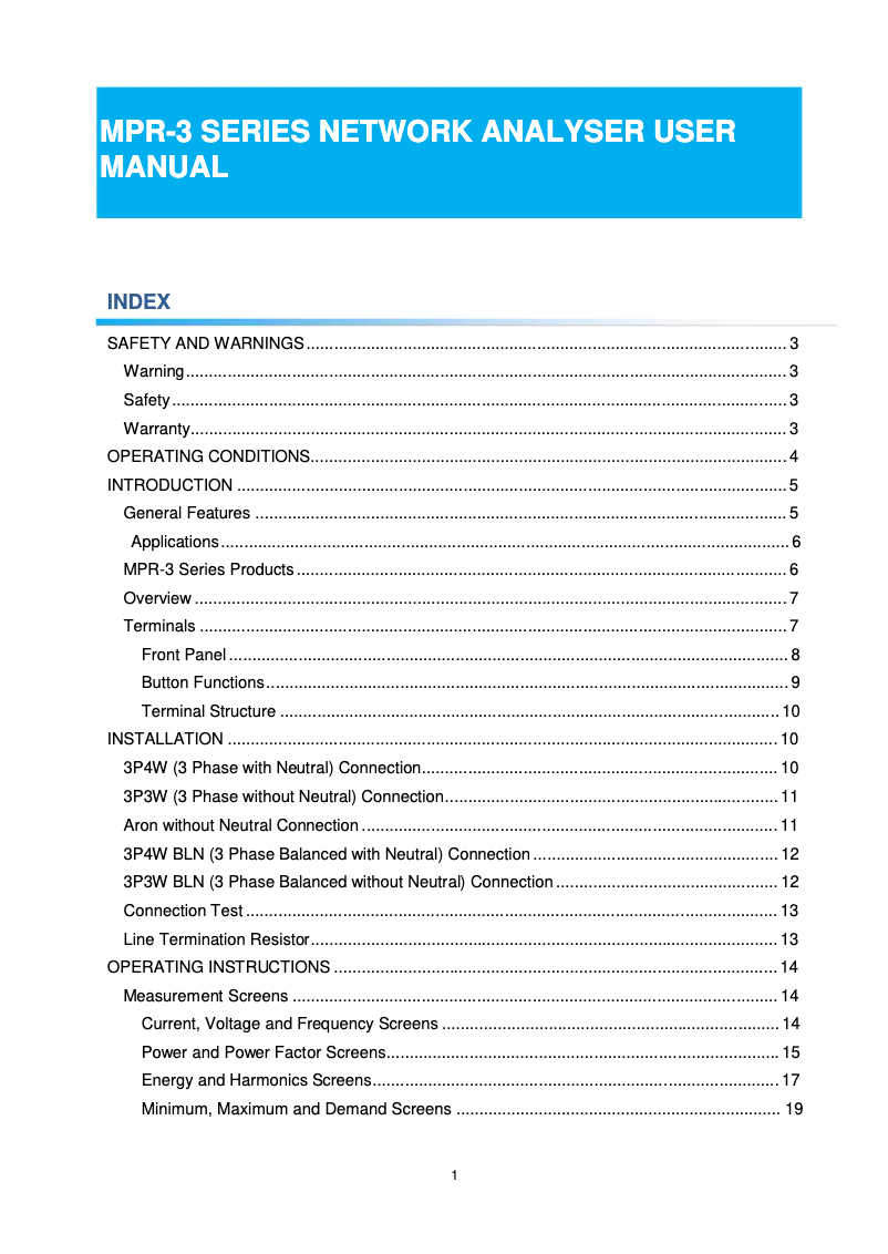 First page image of the manual for MPR-3