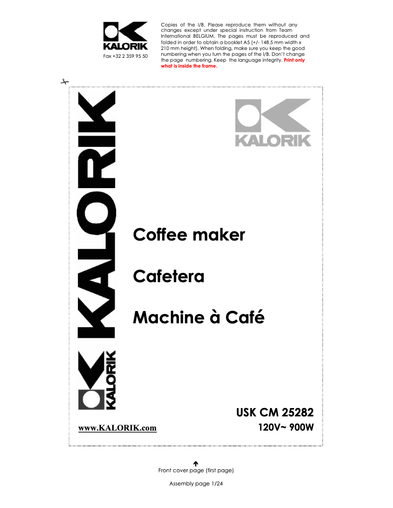 Page 1 of the manual User Manual Kalorik CM-38933
