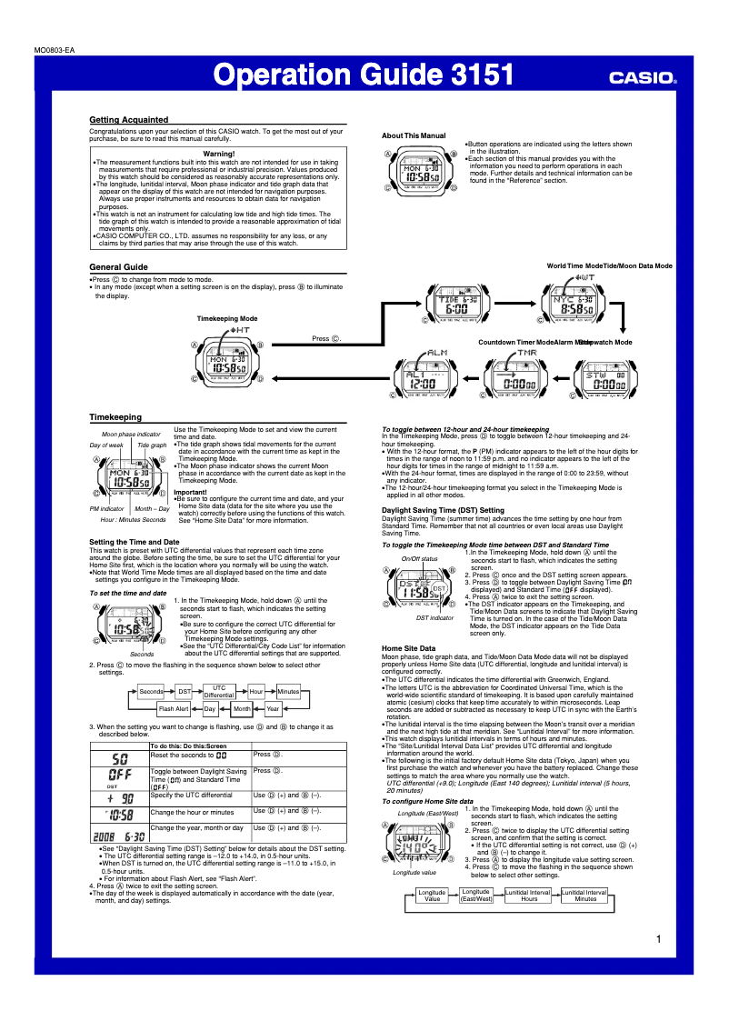 Page 1 of the manual User Manual Casio G-Shock GLX5600