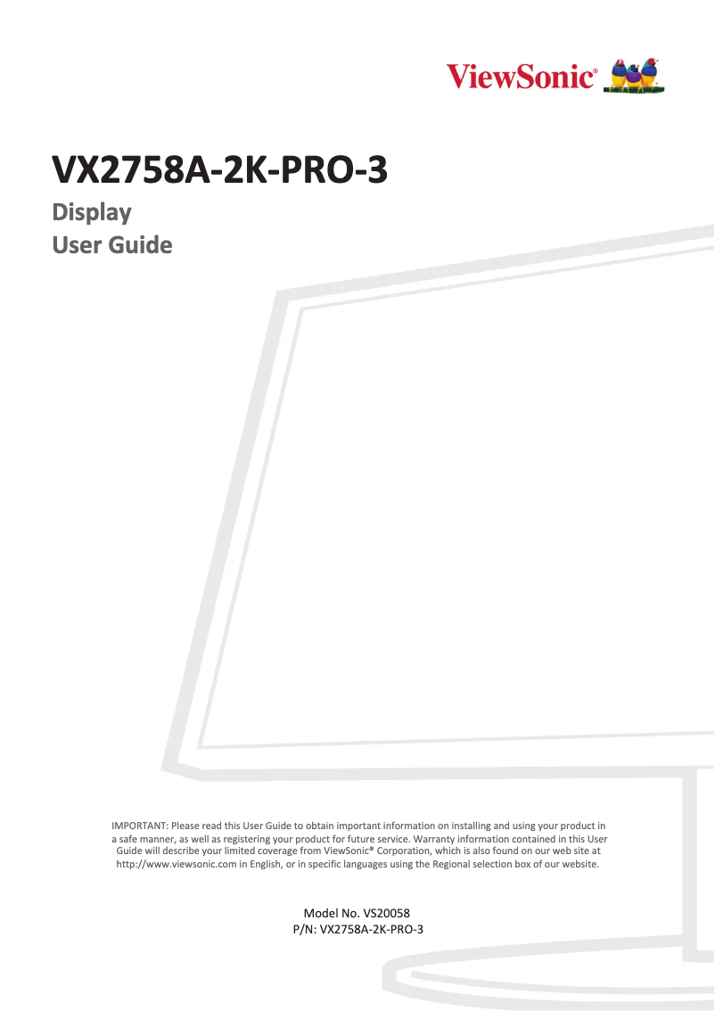 Image de la première page du manuel de l'appareil VX2758A-2K-PRO-3